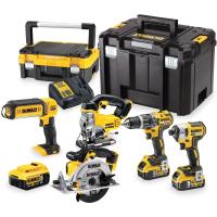 Аккумуляторный набор DEWALT DCK551P3T, 18 В: дрель + шуруповерт + пила + лобзик + фонарь, с 3 АКБ 5 Ач и ЗУ, в 2 кейсах TSTAK
